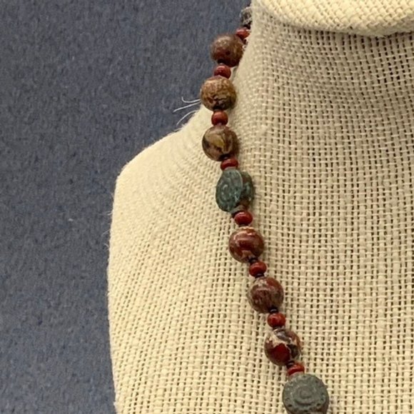 Jasper Stone Necklace Pendant Branch Oval Red Brown Copper Gray - Picture 4 of 10